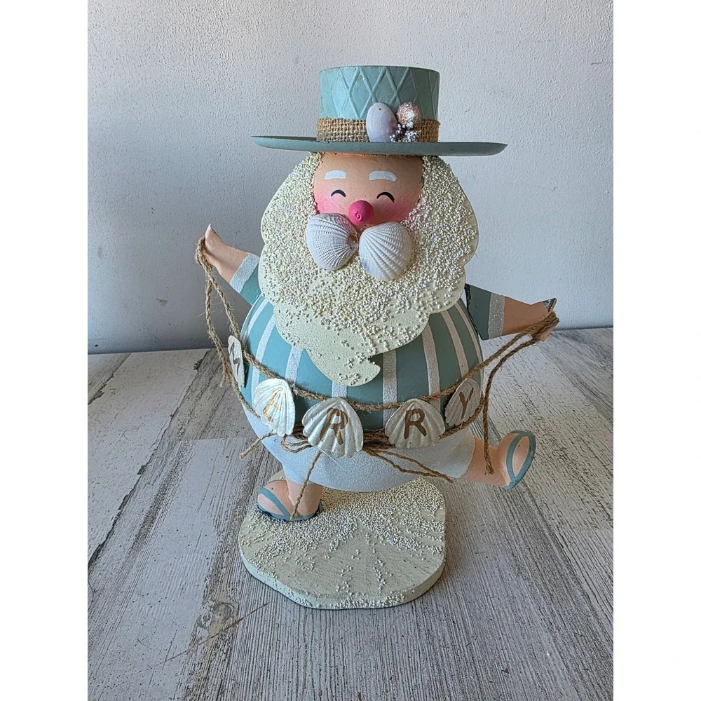 Metal Beach‎ Santa figurine nautical statue glitter shabby chic